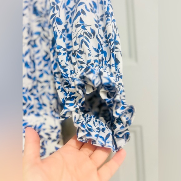 SALONI Grace off-the- shoulder Silk Midi Dress in Porcelain Print size 12 US - Picture 8 of 14